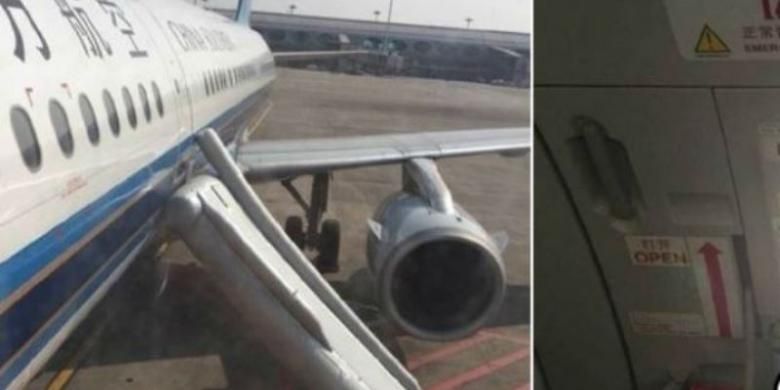 Inilah pintu darurat pesawat terbang milik maskapai China Southern Airlines yang dibuka salah seorang penumpang karena disangka pintu toilet.