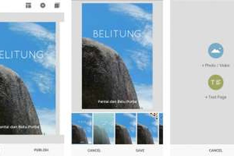 Setelah menentukan gambar untuk cover, Anda bisa menambahkan halaman baru untuk foto, video atau teks serta mengatur layout yang akan dipakai  di masing-masing halaman