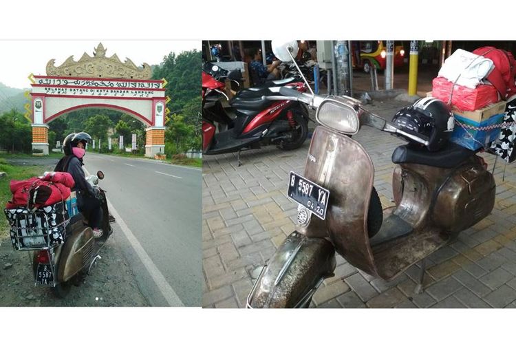 Novita alias Kima, yang menempuh perjalanan mudik dengan mengendarai Vespa dari Tangerang ke Lampung