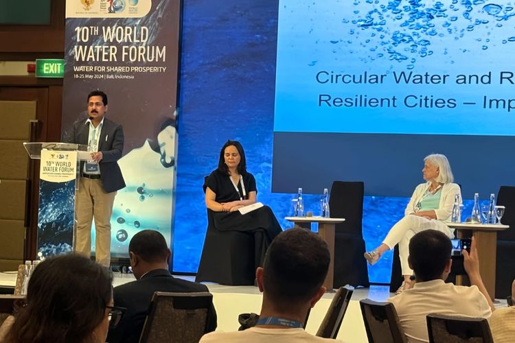 Sesi bertajuk Implementing Circular Water and Resources Management for Food Security and Resilient Cities di World Water Forum, Bali, Selasa (21/5/2024).