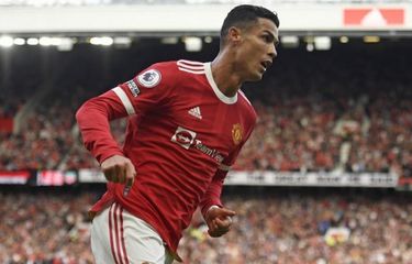 Cristiano Ronaldo setelah mencetak gol dalam pertandingan Man United vs Newcastle pada pekan keempat Liga Inggris 2021-2022 di Stadion Old Trafford, Sabtu (11/9/2021) malam WIB.