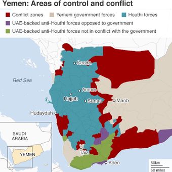 Yaman: Area pengendalian dan konflik.