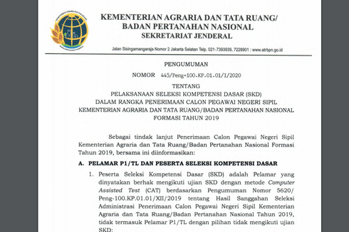 Jadwal dan Lokasi Tes SKD CPNS 2019 di Kementerian ATR/BPN Diumumkan