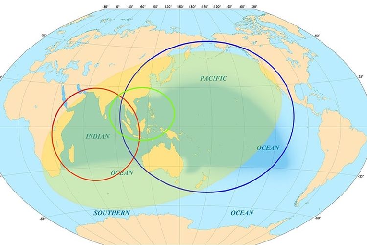 Wilayah biogeografi Indo-Pasifik. Indonesia, termasuk sejumlah negara ASEAN (lingkaran hijau), adalah titik temu dari zona perairan Pasifik dan perairan India.