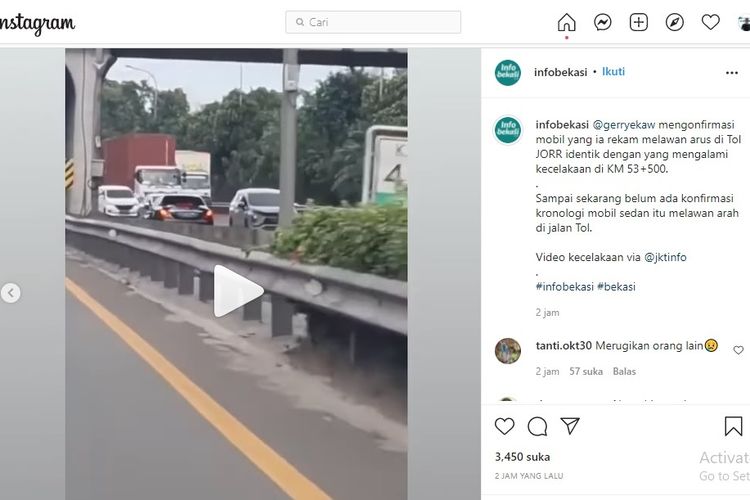 Tampilan gambar mobil lawan yang lawan arah di Tol Cakung (27/11/2021).