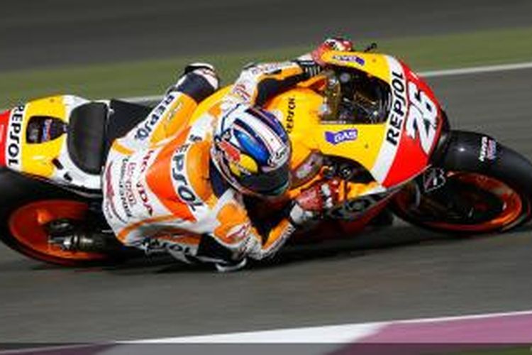 Pebalap Repsol Honda asal Spanyol, Dani Pedrosa, membalap di Sirkuit Losail pada GP Qatar, Minggu (23/3/2014).