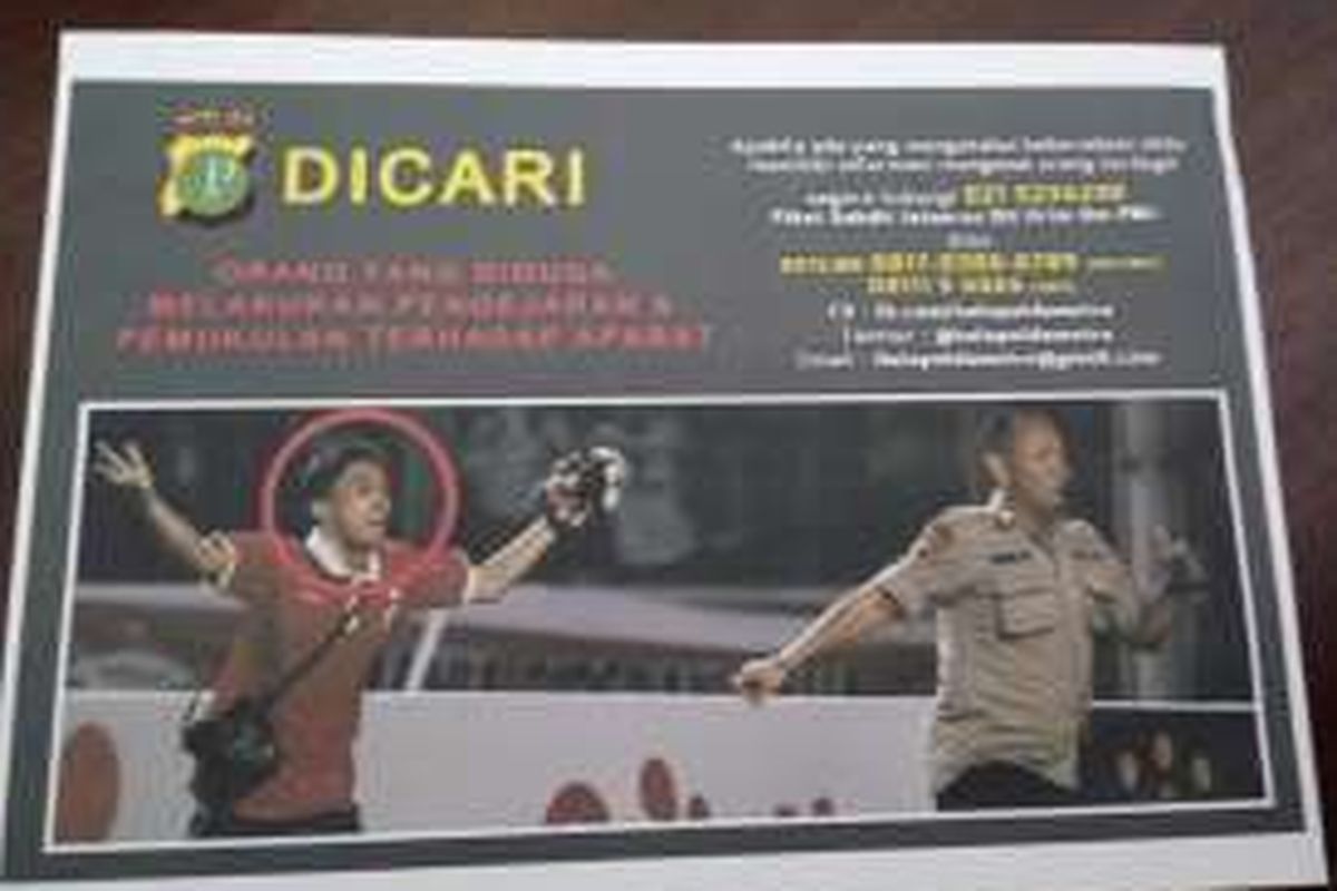 Salah satu selebaran Daftar Pencarian Orang (DPO) yang disebarkan polisi terkait aksi kericuhan kelompok supporter Jakmania