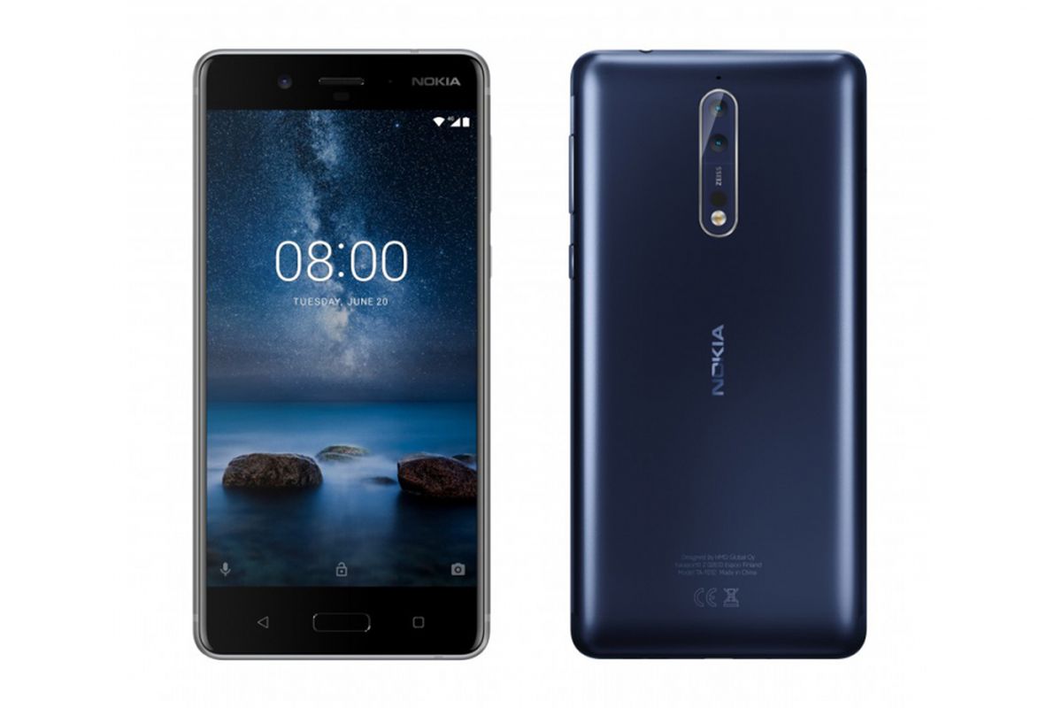 Nokia 8 dalam warna Polished Blue.