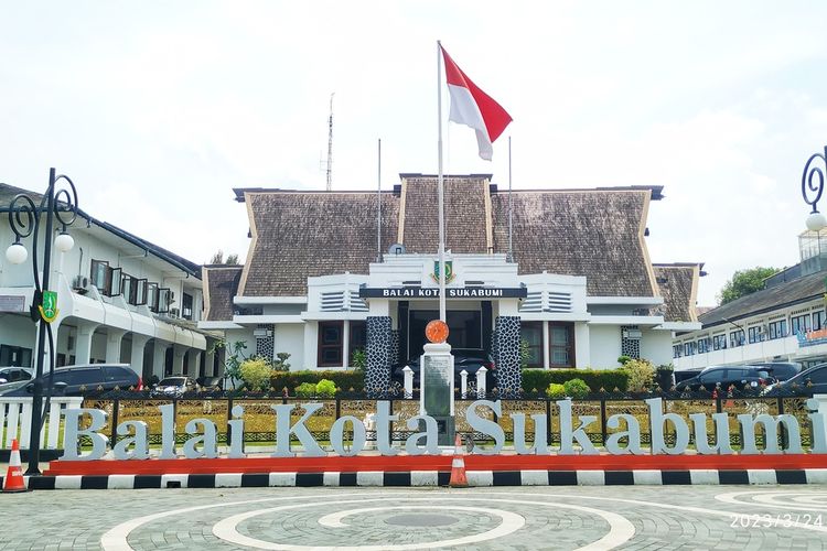 Balai Kota Sukabumi berlokasi di Jalan R Syamsudin, Sukabumi, Jawa Barat. Foto diambil Jumat (24/3/2023).