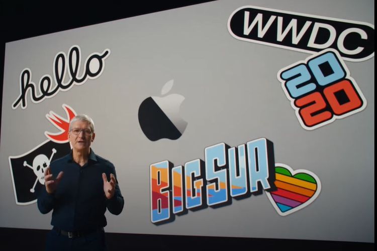 CEO Apple Tim Cook di panggung WWDC 2020.