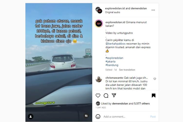 Video viral di media sosial yang memperlihatkan pengendara mobil melaju lambat di lajur kanan jalan Tol Trans Jawa