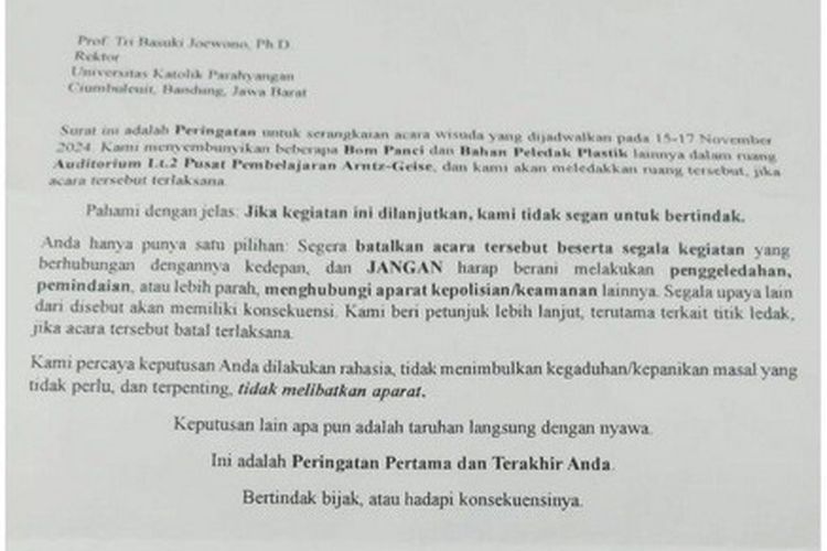 Tidak Ditemukan Bom di Unpar Bandung 