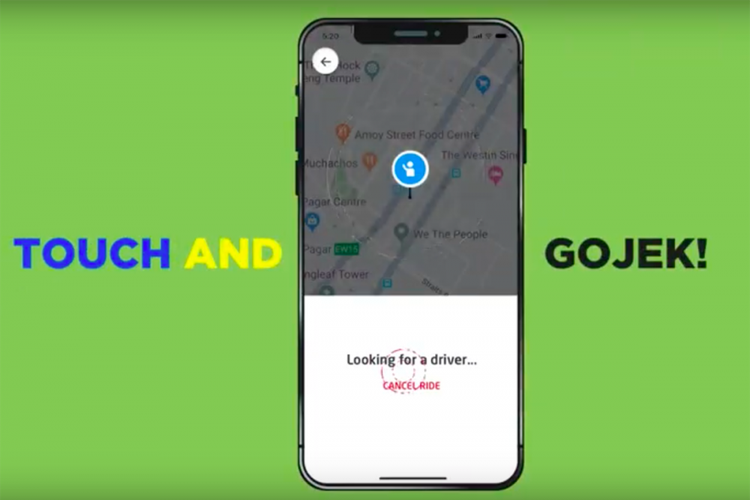 Potongan video promosional Go-Jek untuk aplikasinya di Singapura.
