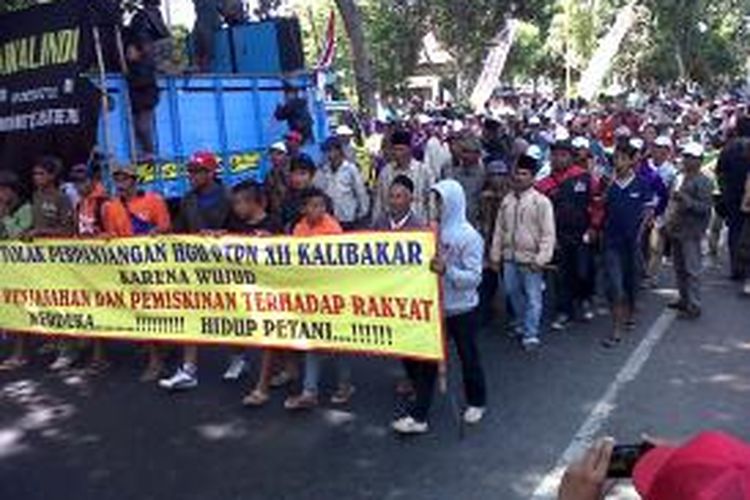 Ribuan petani di Kabupaten Malang, Jawa Timur demo di depan DPRD setempat. Mereka meminta sertifikasi tanah yang selama ini dikelolanya.Selasa (24/9/2013).