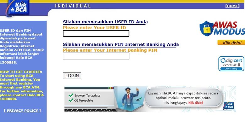 Cara daftar internet banking BCA (KlikBCA Individual) lewat ATM dengan mudah