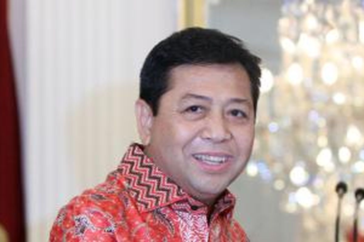 Ketua DPR RI Setya Novanto usai melakukan pertemuan dengan Presiden Jokowi di Istana Merdeka, Jakarta, Minggu (26/10/2014).