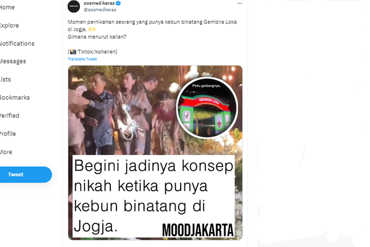 Tangkapan layar twit momen pernikahan di Kebun Binatang Gembira Loka Yogyakarta