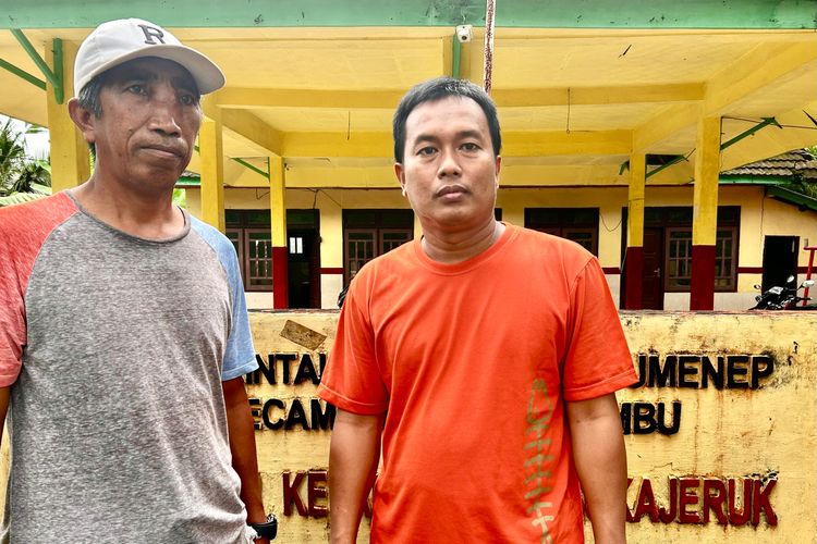 Faqih (40) bersama kepala Dusun Ambulung, Desa Sukajeruk, Kecamatan Masalembu usai menyerahkan 2 Kilogram sabu ke Polsek Masalembu. 