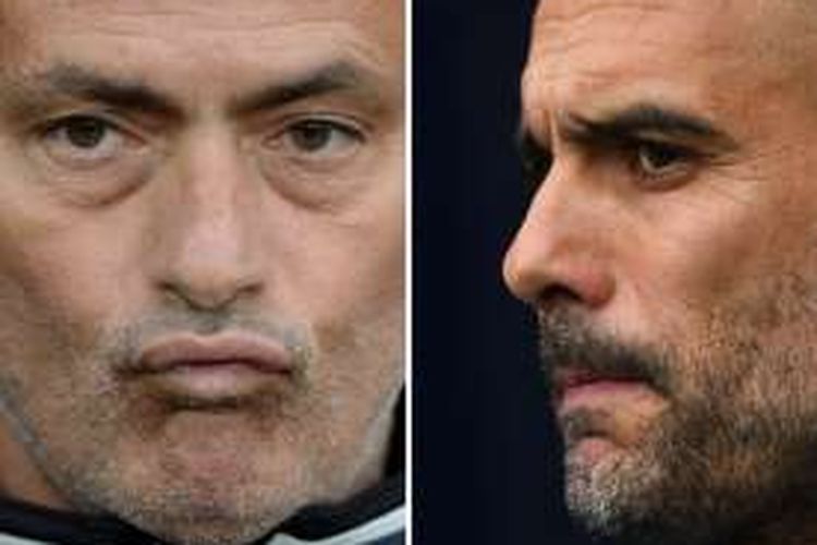 Kombinasi foto manajer Manchester United, Jose Mourinho, dan manajer Manchester City, Josep 