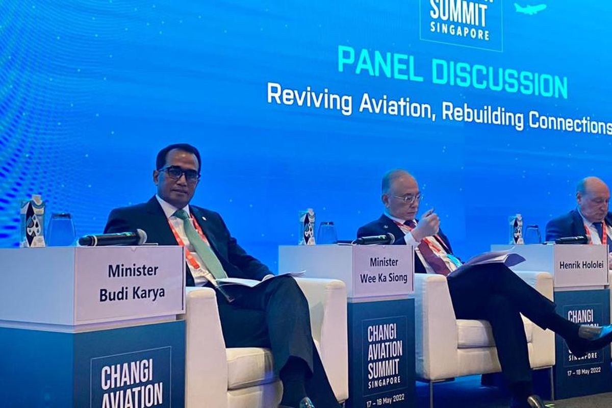 Menteri Perhubungan Budi Karya Sumadi saat menghadiri Changi Aviation Summit 2022 di Singapura pada Selasa (17/5/2022).