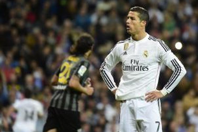 Cristiano Ronaldo menyumbang satu gol saat Real Madrid menang atas Malaga, Sabtu (18/4/2015).