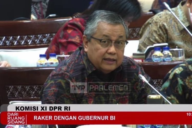 A photo of Indonesia's Central Bank Governor Perry Warjiyo during a meeting with Commission XI of the House of Representatives on Monday, November 21, 2022. The photo was taken from a screen grab from parliament's YouTube channel. 