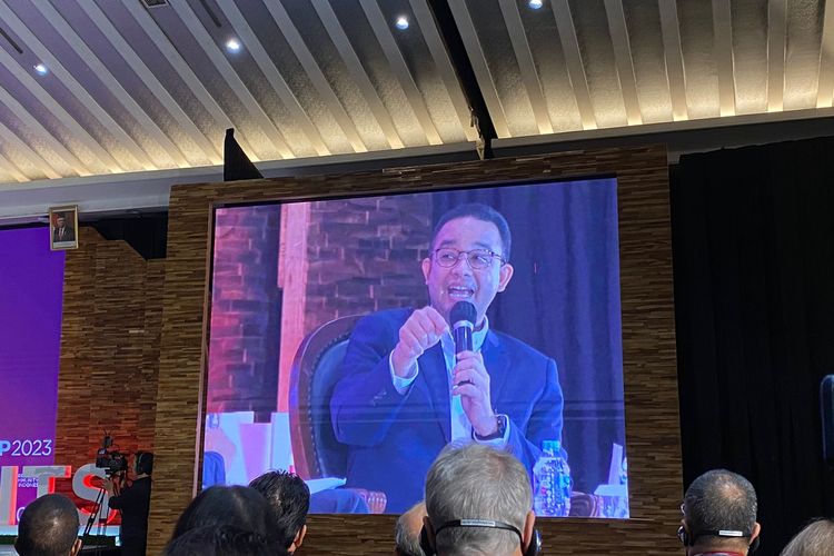 Calon presiden nomor urut 1, Anies Baswedan menjadi salah satu pembicara dalam acara Foreign Policy Conference of Indonesia (FPCI) di Grand Sahid Jaya, Jakarta Pusat, Sabtu (2/12/2023). 