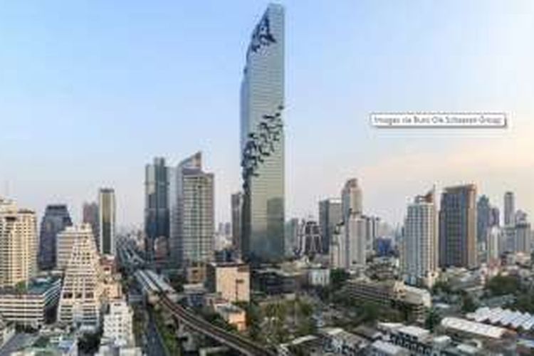 Menara MahaNakhon di Bangkok, Thailand, berbentuk piksel.