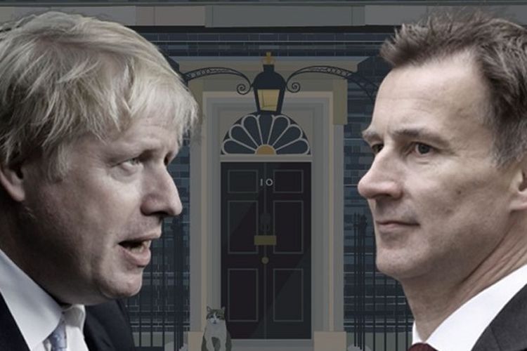Calon Perdana Menteri Inggris Boris Johnson (kiri) dan  Jeremy Hunt