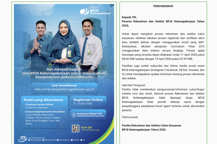 Rekrutmen BPJS Ketenagakerjaan 2026 Dibuka, Ini Posisi dan Cara Daftarnya