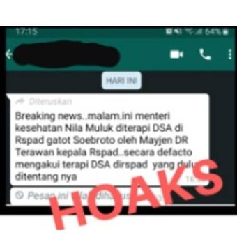 Kabar yang meyebutkan Menteri Kesehatan Nila F Moeloek menjalani terapi di RSPAD Gatot Soebroto.