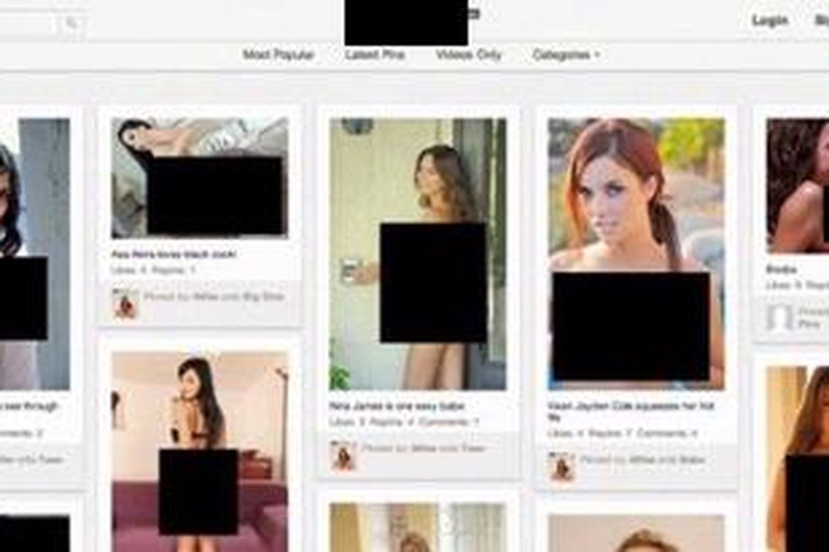 Screenshot situs porno yang diubah tampilannya meniru Pinterest. 