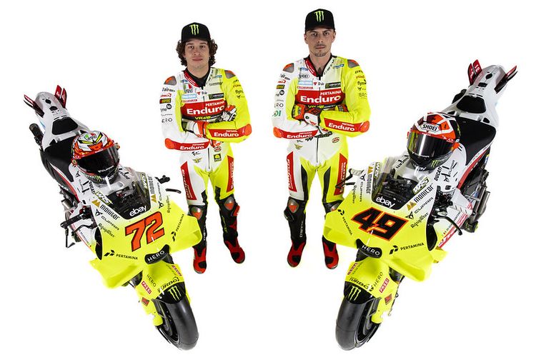 Pertamina Enduro VR46 Racing Team dengan livery yang didominasi warna kuning dan putih