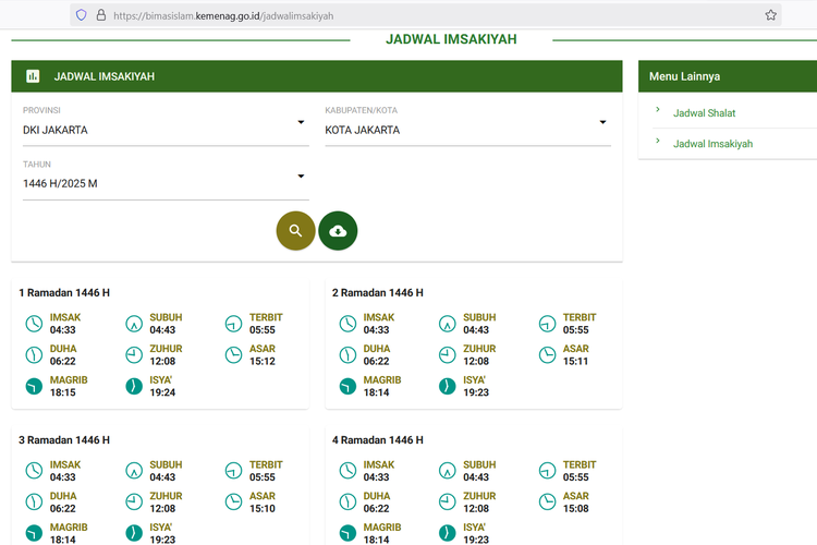 Ilustrasi jadwal imsakiyah Ramadhan 2025 Kemenag.