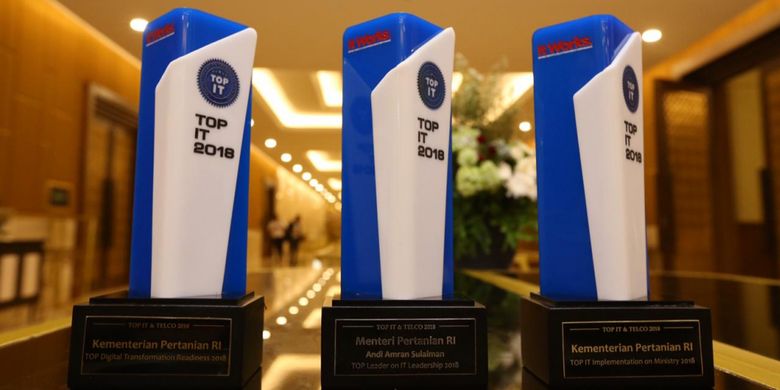 Kementerian Pertanian berhasil meraih tiga penghargaan dalam ajang TOP IT & TELCO 2018 yang diselenggarakan di Hotel Sultan, Jakarta, Kamis (6/12/2018)