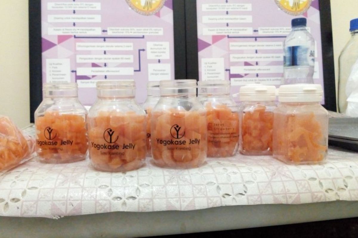 Produk Jelly bernama Yogokase Jelly, isi 25 gram, hasil penelitian Susu Kambing dosen Universitas Brawijaya.