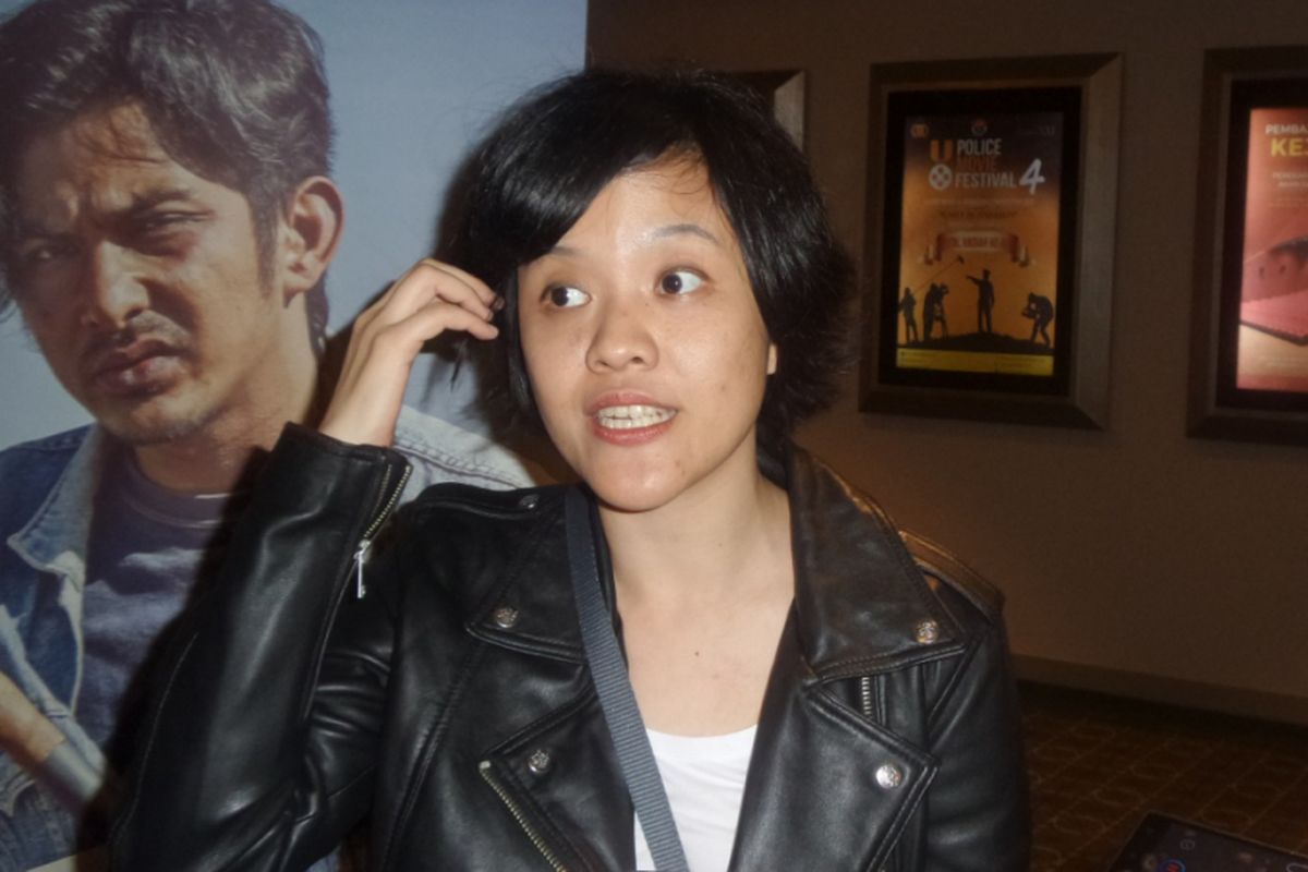 Mouly Surya usai konferensi pers film Marlina Si Pembunuh dalam Empat Babak di XXI Plaza Indonesia, Jakarta Pusat, Jumat (12/5/2017) sore.