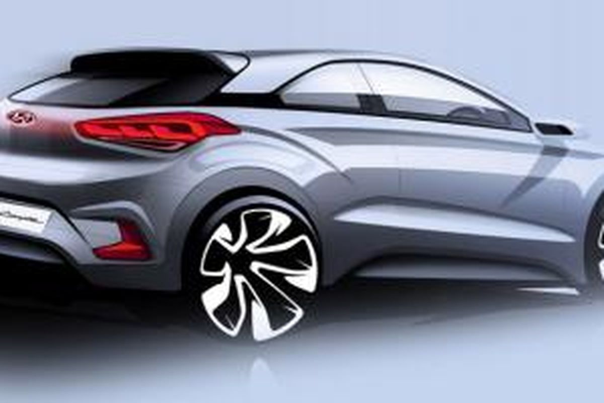 Tampang agresif Hyundai i20 Coupe masih ditunjukkan dalam sketsa.