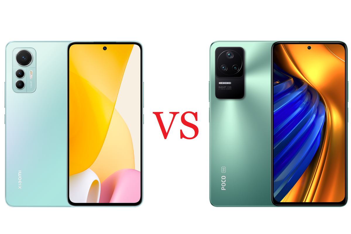 Ilustrasi perbandingan spesifikasi Xiaomi 12 Lite 5G (kiri) versus Poco F4 5G (kanan).