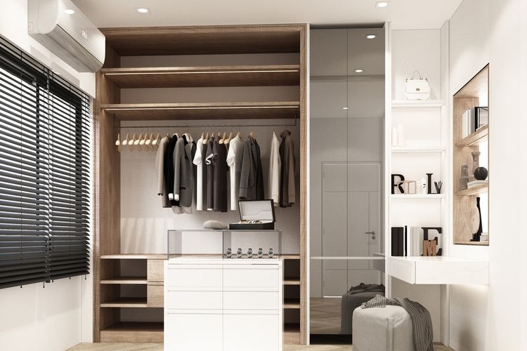 Ilustrasi lemari pakaian minimalis tanpa pintu
