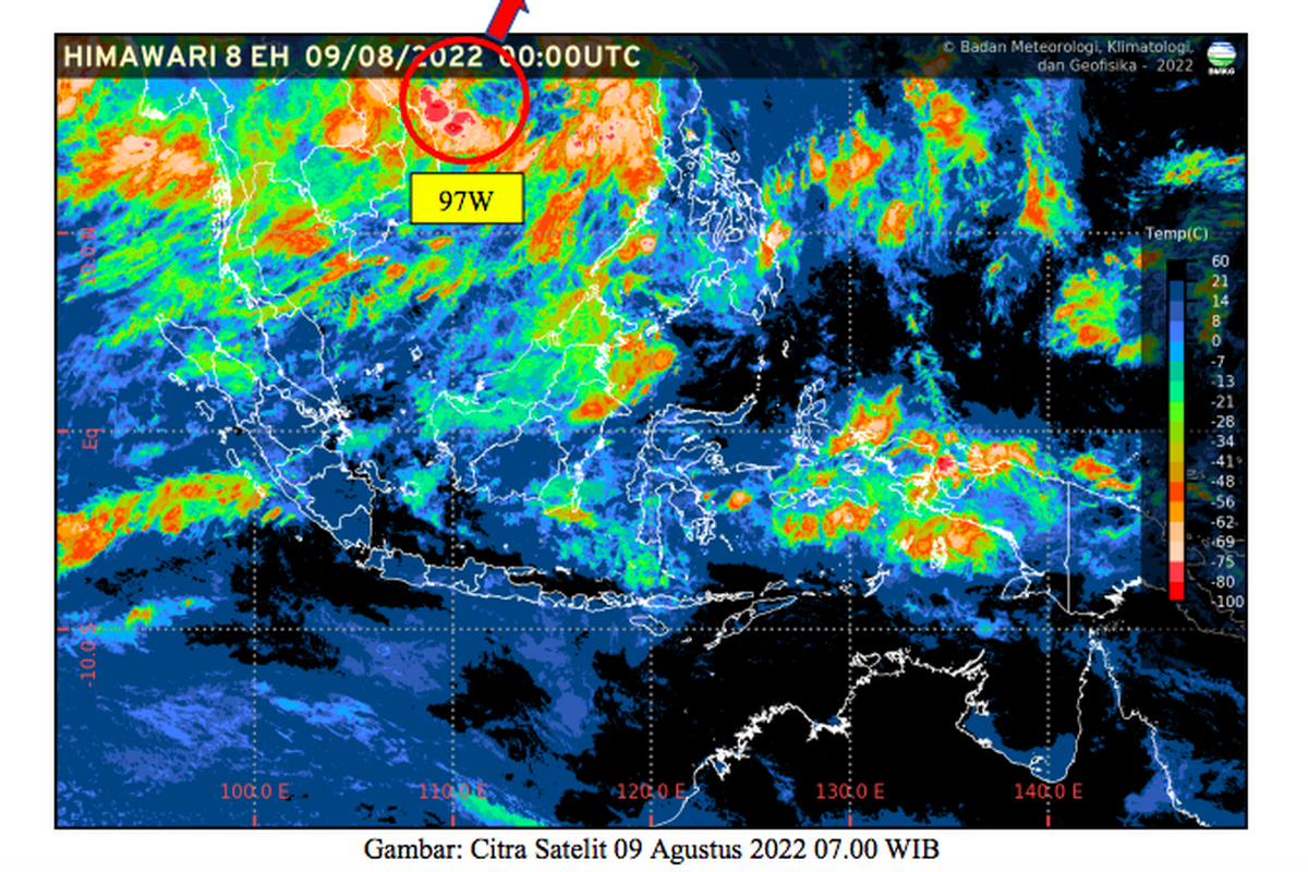 Siklon tropis 97W yang dideteksi melalui citra satelit Himawari