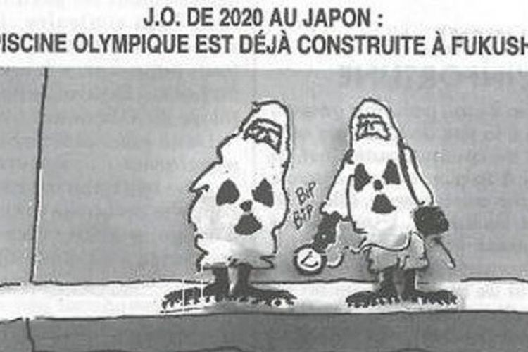 Salah satu kartun yang dimuat majalah mingguan Perancis, Le Canard Enchaine, menampilkan dua oang yang mengenakan pakaian anti-radiasi nuklir di dekat sebuah kolam renang. Pemerintah Jepang sangat tersinggung dengan kartun ini dan berencana memprotes majalah Le Canard Enchaine secara resmi.