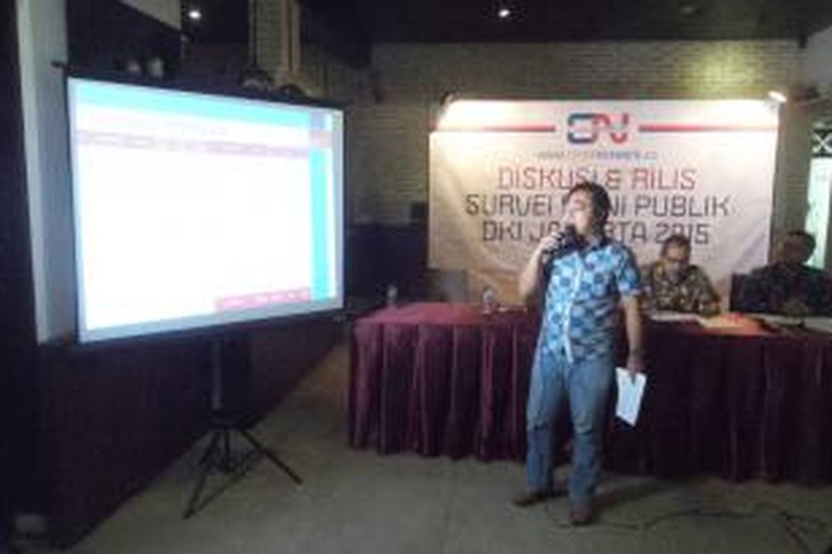 Rilis survei terbaru yang dilakukan Cyrus Netwok mengenai kontestasi pemilihan gubernur DKI Jakarta 2017, di Cikini, Menteng, Jakarta Pusat, Rabu (11/11/2015).