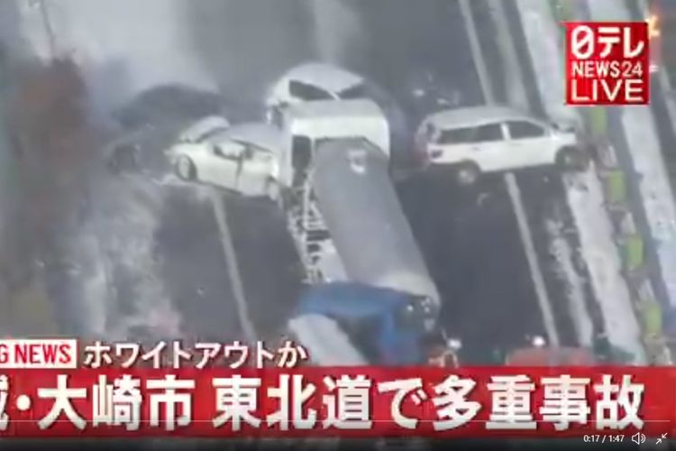 Kecelaakaan beruntut 130 kendaraan di jalan tol Jepang. 