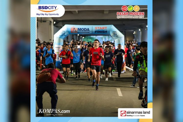 Sebanyak 700 peserta mengikuti lomba lari 5 km yang diadakan Pasar Modern Intermoda BSD dan BRI, Minggu (9/7/2023).