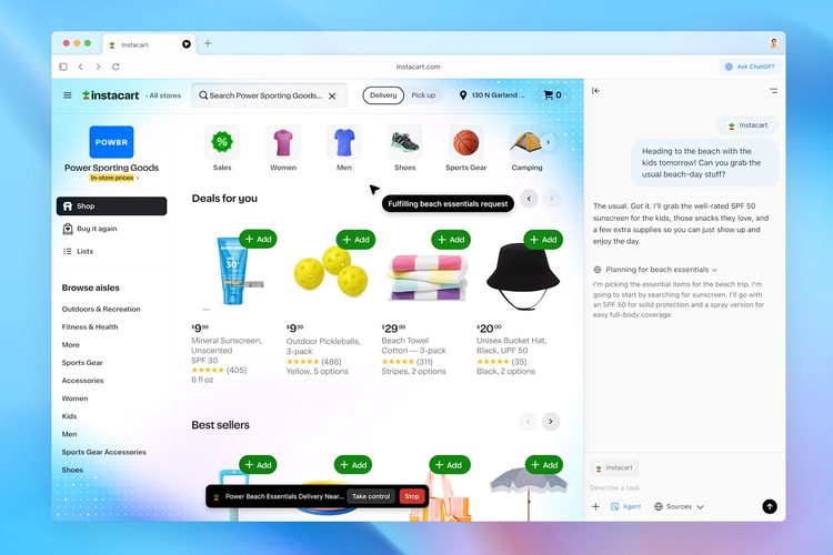 Pengalaman browsing menggunakan browser ChatGPT Atlas