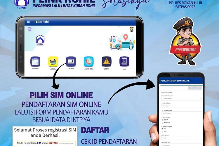 aplikasi I-Link untuk mengurangi risiko penyebaran virus corona atau Covid-19 karena antrean di Satuan Penyelengara Administrasi SIM (Satpas), Satuan Lalu Lintas (Satlantas) Polres Rokan Hilir di Provinsi Riau. Dok Polda Riau