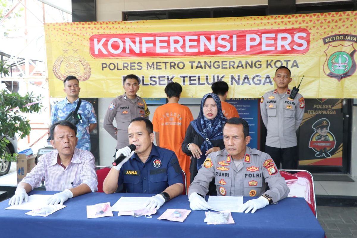 Polsek Teluknaga menggelar konferensi pers pengungkapan kasus pencurian motor pada Jumat (28/7/2023).