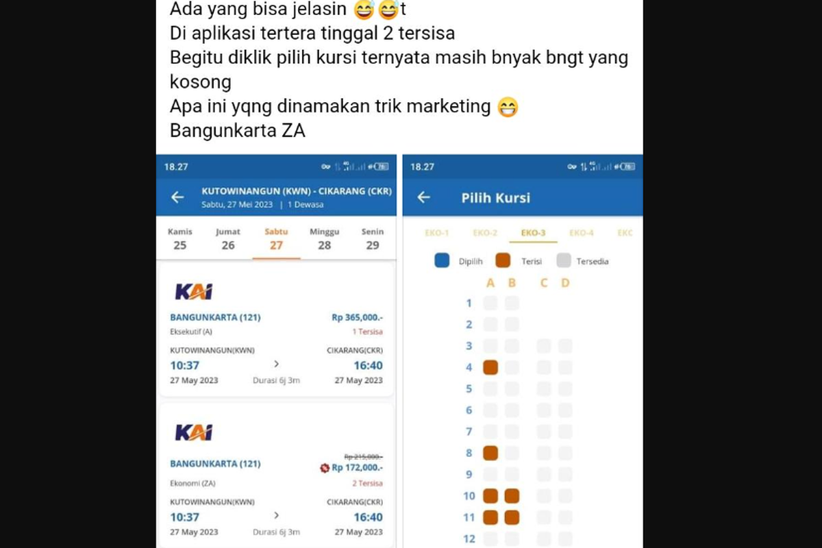 Ramai Soal Tiket Sisa 2 Tapi Banyak Kursi Kosong Disebut Trik Marketing