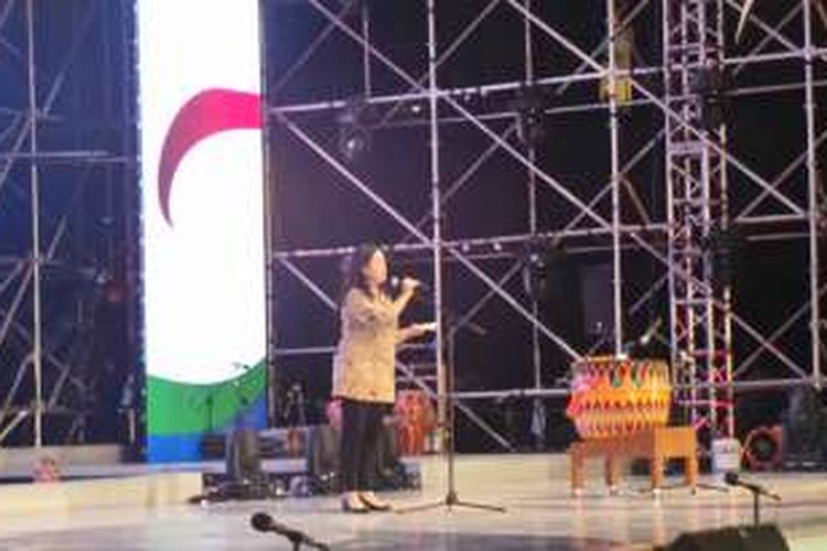 Menko Pembangunan Manusia dan Kebudayaan Puan Maharani memberikam sambutan dalam The 6th Tafisa World Sport for All Games di Pantai Ancol, Jakarta, Sabtu (8/10/2016)